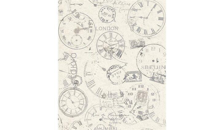 Rasch Vliestapete 649208 Clocks and Stamps